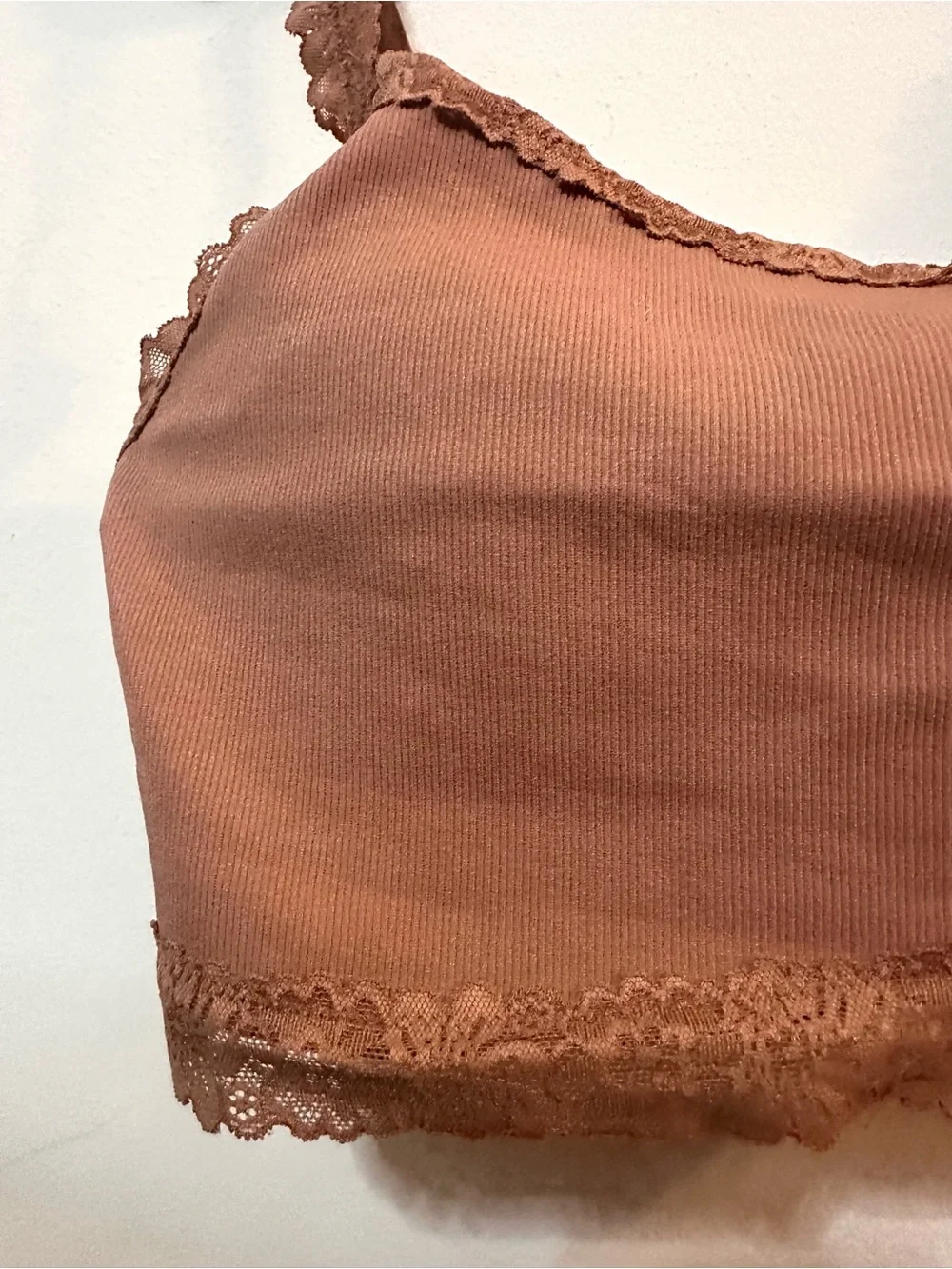 Lace-Trim Ribbed Bralette - Rust - Picture 3 of 6